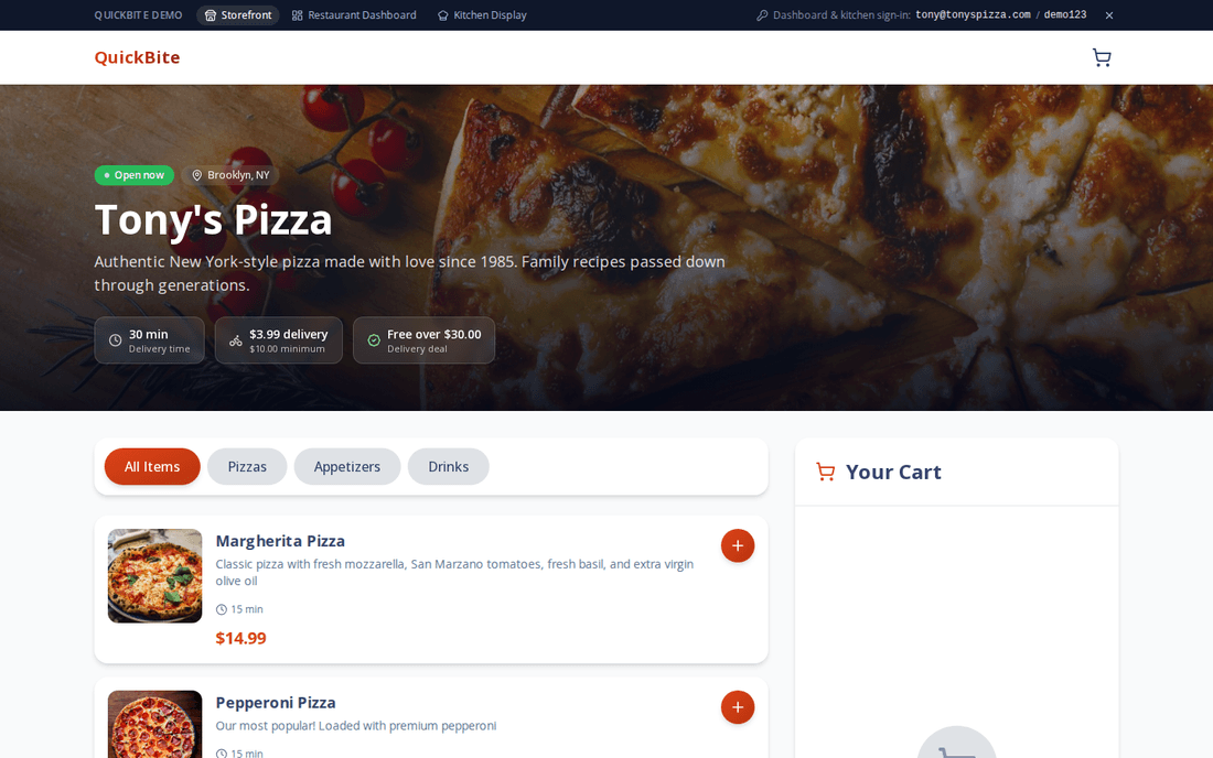 QuickBite restaurant ordering demo